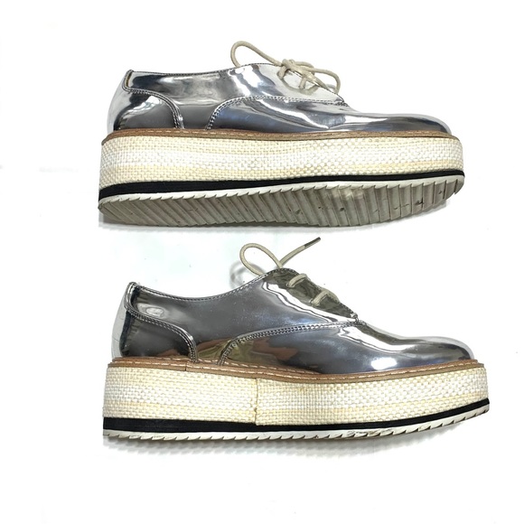 Zara Metallic Silver Platform Lace Up Shoes Size 37/US 6.5 - Picture 6 of 13